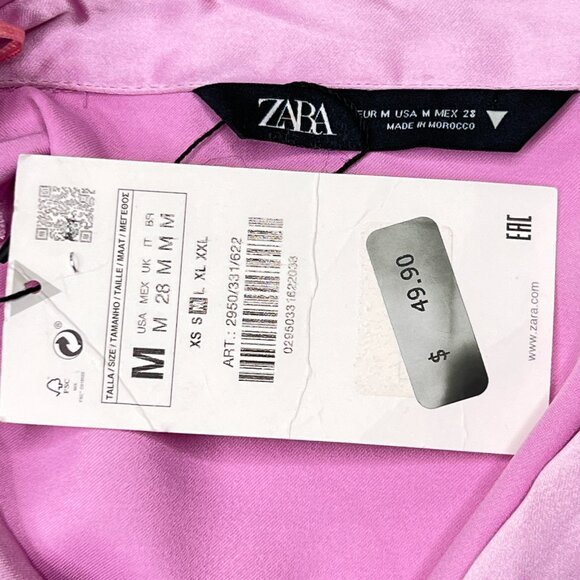 Zara Lapel Faux Wrap Satin Effect Draped Mini Shirt Dress Lavender Sz M - NWT - Picture 10 of 11